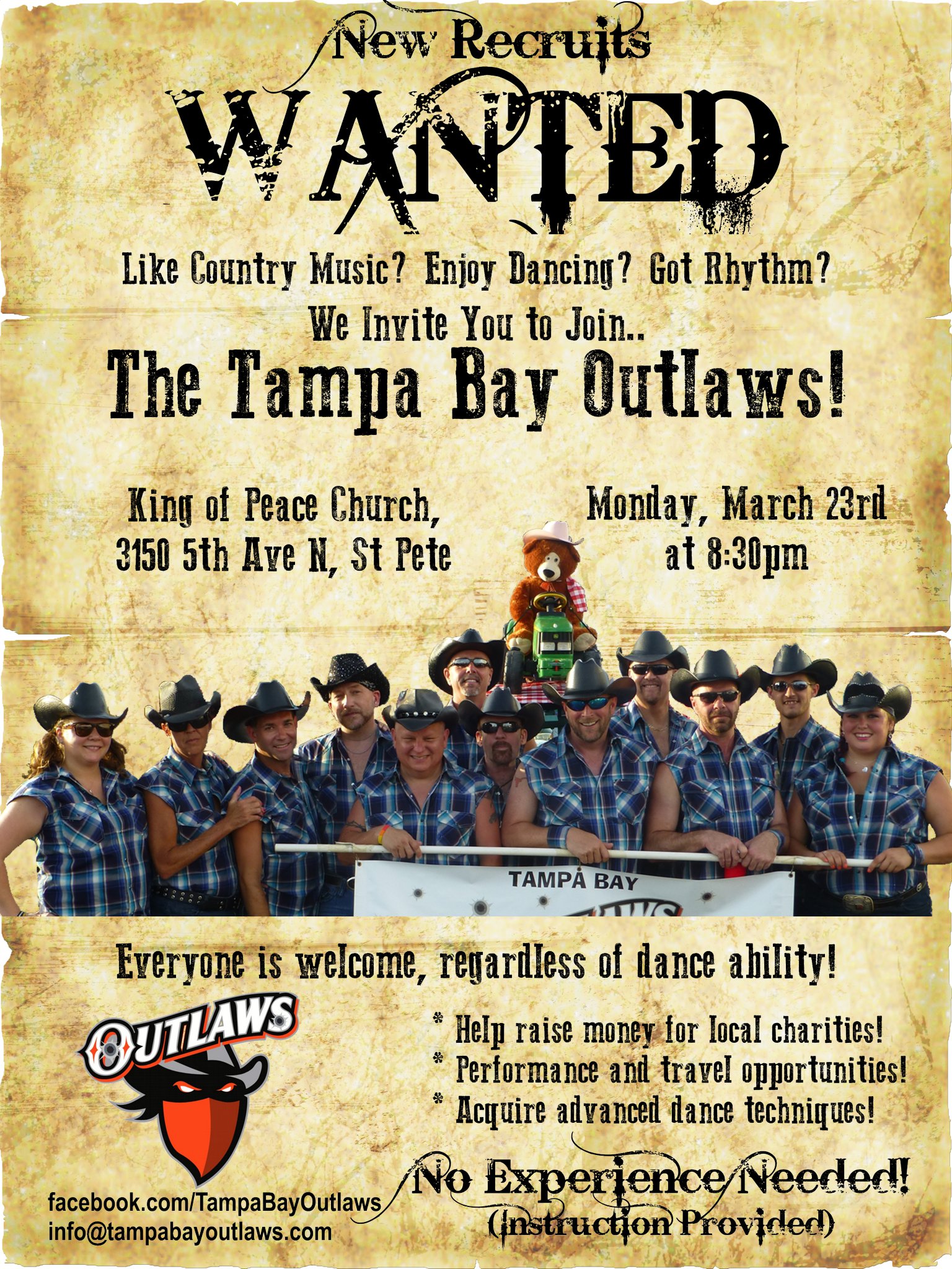 The Tampa Bay Outlaws, a Gay Country Western Dance Team, are recruiting. Photo Copyright 2015, Tampa Bay Outlaws.